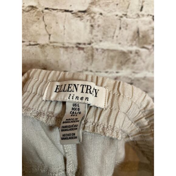 Ellen Tracy Linen Pants Womens Large Tan Relaxed Beachy Lagom Neutral Drawstring - Picture 15 of 16